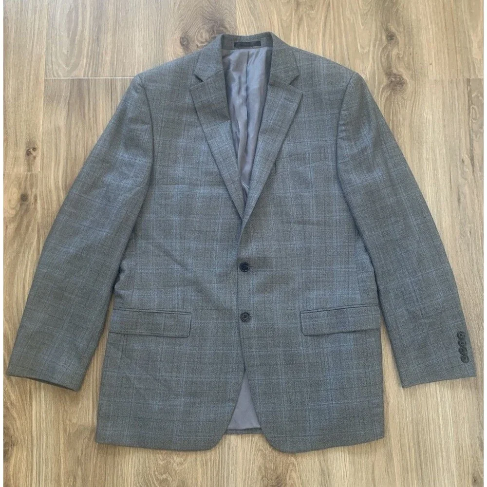 Lauren Ralph Lauren Sport Coat Men's 42L Silk & Wool Grey Blue Windowpane Blazer